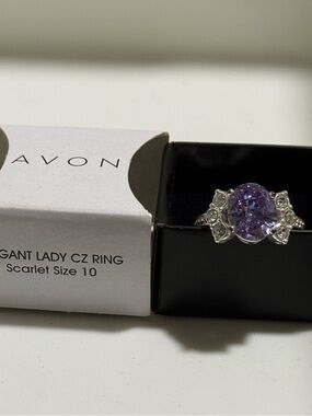 Avon Lavender Sparkle CZ Ring in Silver Tone